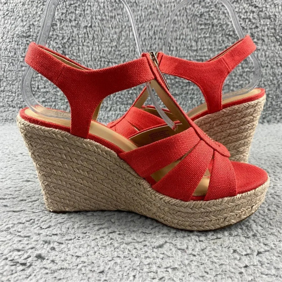 Michael kors berkley Espadrille Wedge‎ Canvas Slingback Womens Sandal Orange Zip - Picture 11 of 16
